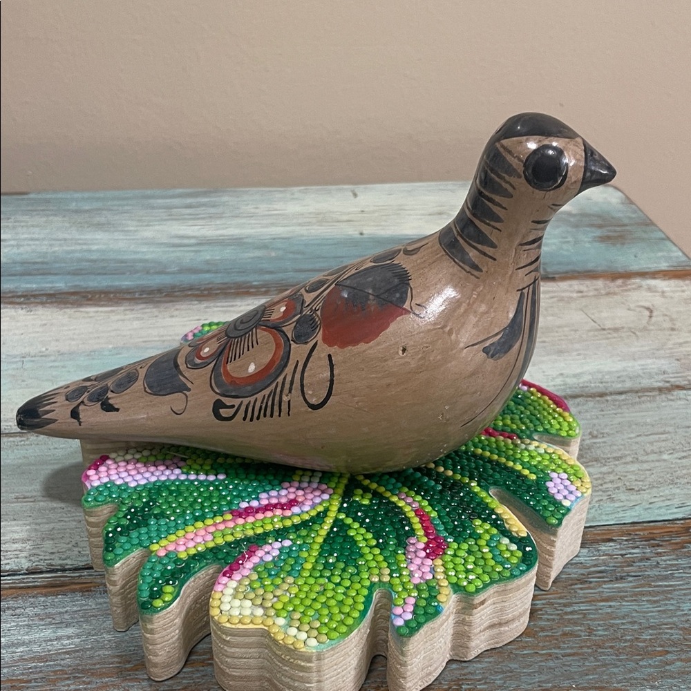 Vintage Tonala Mexican Folk Art Hand Painted Pottery Bird Natural Brown ADORABLE